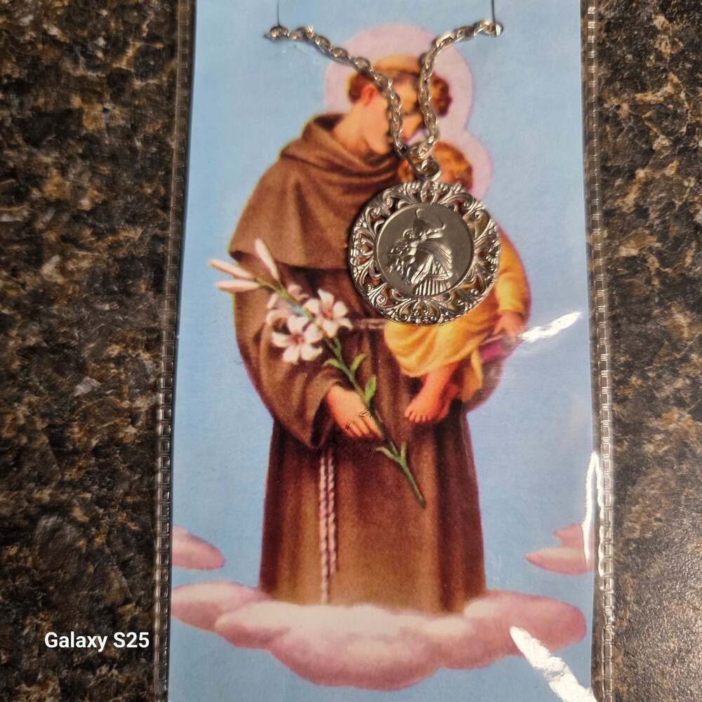 St. Anthony Saint of Miracles Medal Necklace with Prayer Card